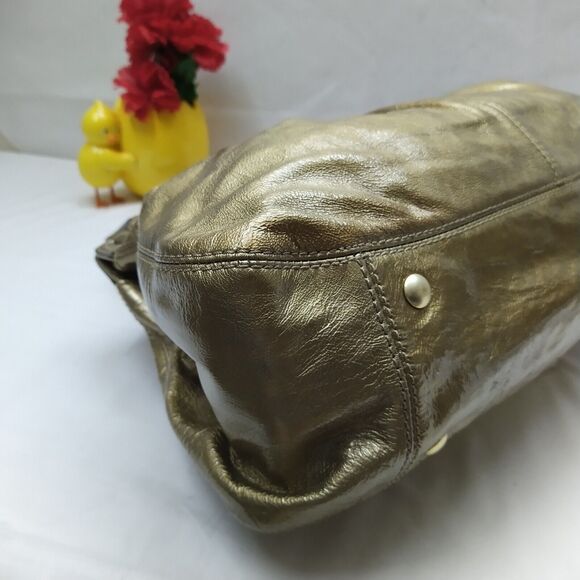 Coach Garnet Metallic Gold Leather Turnlock Double Handle Satchel Shoulder Bag - Picture 7 of 16